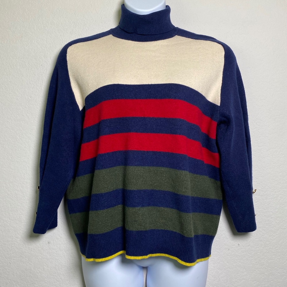 Next XL Striped Turtleneck Sweater Gold Button Cuff Knitwear Pullover Fall‎